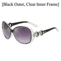 Damen UV400 Oval-Sonnenbrille mit schwarz-transparentem Rahmen und lila Verlaufsgläsern - Außen Schwarz Innen Transparent Rahmen