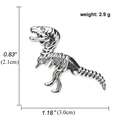 Silver dinosaur skeleton brooch badge for bags, measuring 3.0cm by 2.1cm and 2.9g weight - T-Rex Skeleton (Silver)