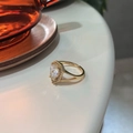 Detail of S925 silver gold-plated ring with pear-cut cubic zirconia on a white surface - 18K Gold Plated Silver / Gold Water Drop Zirconia Ring