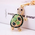 Golden turtle keychain with green and blue crystal rhinestones and lobster clasp - Green Turtle