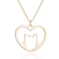 Golden stainless steel heart pendant necklace with cat silhouette and polished finish - Gold