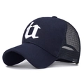 Berretto da baseball in mesh blu scuro con ricamo 3D bianco della lettera it - Ricamo Lettera it / Blu Notte