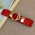 Red elastic waist belt for women with high-density webbing and golden circular buckle - 75cm / Red