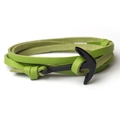 Detail of green braided leather bracelet with black anchor buckle on white background - Green Leather - Black Anchor