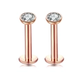 Rose gold stainless steel labret studs with round cubic zirconia in a bezel setting - Round White Zirconia / Rose Gold