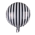 Detail of 18 inch round checkered aluminum foil balloon with black and white racing stripes - Black and White Striped Round Balloon