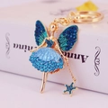Goldener Feen-Schlüsselanhänger mit blauen Strasssteinen und Stern für Taschen - Pfauenblau + Seeblau