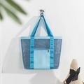Blue mesh beach tote bag featuring a front zipper pocket and reinforced handles - Blue