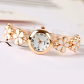 Orologio al quarzo elegante donna oro rosa con cinturino a fiori di trifoglio bianco - Bianco