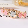 Elegante orologio da donna oro rosa con cinturino a fiori rosa e quadrante con strass - Rosa
