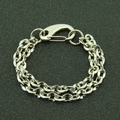 Bracciale a doppia catena cubana in argento stile punk con chiusura a moschettone - Argento Stile Quattro (Doppia Catena Combinata)