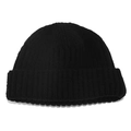 Close-up of classic black ribbed knit beanie showing thick vertical texture and folded cuff - M(56-58cm) / Black