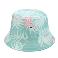 Double-sided sun hat featuring light green fabric with pink flamingo and palm leaf prints - M (56-58cm) / Light Green Flamingo