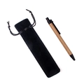 Black velvet drawstring pouch set with eco-friendly kraft paper ballpoint pen - Black; 3.5*17.5cm