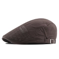 Men's cotton flat cap in dark coffee with side diamond quilting and adjustable metal buckle - Adjustable / Coffee