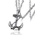 Polished silver stainless steel anchor necklace pendant with rope detail on white background - Necklace Set (D29-03/4) / Silver