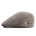 Brown cotton beret hat with vintage embroidery and adjustable metal buckle side view - Adjustable / Khaki