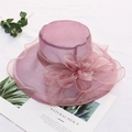 Elegant lavender organza sun hat with large floral pearl detail and vintage wide brim - Adjustable / Solid Light Purple