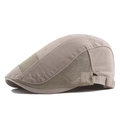 Khaki mesh patchwork newsboy cap with embroidery and adjustable metal buckle - Adjustable / Khaki