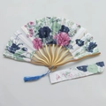 Japanese style folding fan with pink cherry blossoms and a blue silk tassel set - No. 6 Cyan