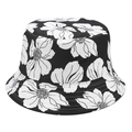 Women's reversible floral bucket hat with wide brim in black and white pattern - M(56-58cm) / Black