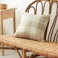Square beige and light brown plaid linen pillowcase displayed on a rattan chair - Off-white Large Plaid