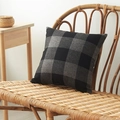 Square black and grey checkered throw pillow cover with a rustic linen texture finish - Black and Grey Plaid