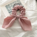 Elegant lotus pink bunny ear scrunchie with long ribbon bow for hair styling - Lotus Pink