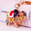 Golden elephant keychain with opal gemstones and sparkling rhinestones for bags - Colorful