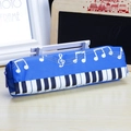 Blue piano keyboard pencil case with musical notes pattern for school students - Blue