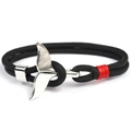 Handmade 550 paracord bracelet with silver whale tail anchor clasp and red accents - Whale Tail - Solid Black