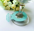 Tiffany blue diamond ring wine glass place card with intricate laser-cut hollow design - Teal Blue