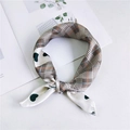 Square silk scarf with beige base, black heart pattern and brown plaid design - Heart Thin Line Green