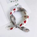 Elegant silk scarf with red heart and blue check pattern on white background - Heart Thin Line Red