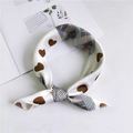 Silk square scarf with brown hearts and black-white checkered pattern for handbag decor - Heart Thin Line Brown