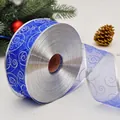 Nastro natalizio in organza blu reale con motivi a spirale argentati e bordi glitterati - 5CM Blu Reale