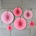 Pink decorative paper fans set of 6 with stripes and dots for party wall decoration - Pink Striped