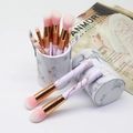 Pink marble makeup brush set with rose gold ferrules and matching storage cylinder case - Pink In Storage Tube