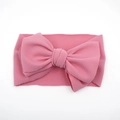 Pink elastic infant headband with large bow in waffle texture fabric for babies - Pink