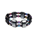 Double-layer hematite magnetic bracelet with colorful rainbow beads on white background - Rainbow