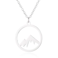 Collar de acero inoxidable plateado con colgante circular calado de montaña y cadena O - Color Acero