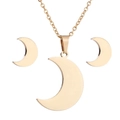 Detail shot of the golden moon necklace and stud earrings set on a clean white background - 056 Gold