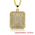 Pendentif rectangle doré hip hop pour homme avec strass brillants, grand format 3,6x4cm - Or - Grand / 3.6x4.0cm
