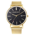 Gold quartz watch with black starry dial, mesh band, and date display for men - Gold