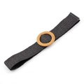 Black woven elastic belt for men and women featuring a stylish round wood-grain buckle - Round Wood Buckle / 904 Black