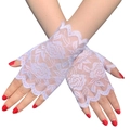 Gants élégants en dentelle blanche sans doigts avec motifs floraux et bords festonnés - Taille unique / Blanc