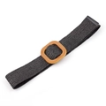 Elastic black straw woven belt featuring a square brown buckle for women's fashion outfits - Square Wood Buckle / 903 Black