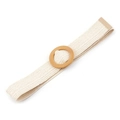 Fashionable beige woven straw belt for women featuring a round wood-texture buckle - 904 Beige (Round Buckle)
