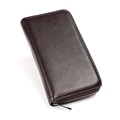 Dark brown genuine leather RFID passport wallet with long zip-around litchi pattern design - Coffee
