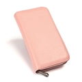 Pink pebbled leather accordion wallet for women with RFID protection and zip closure - Pink